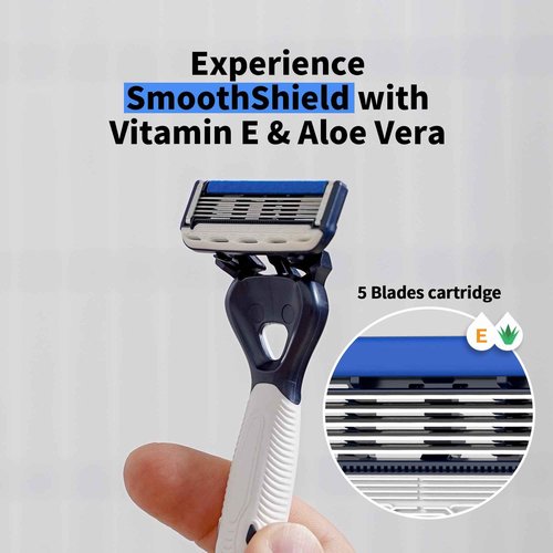 DORCO Pace Pro 5 Disposable Razors, 9 pack - Long Lasting 5 Blade Technology with a Precision Trimmer, Safety Guard Bar, Pivoting Head and Non-Slip Rubber Handle (9 Razors)