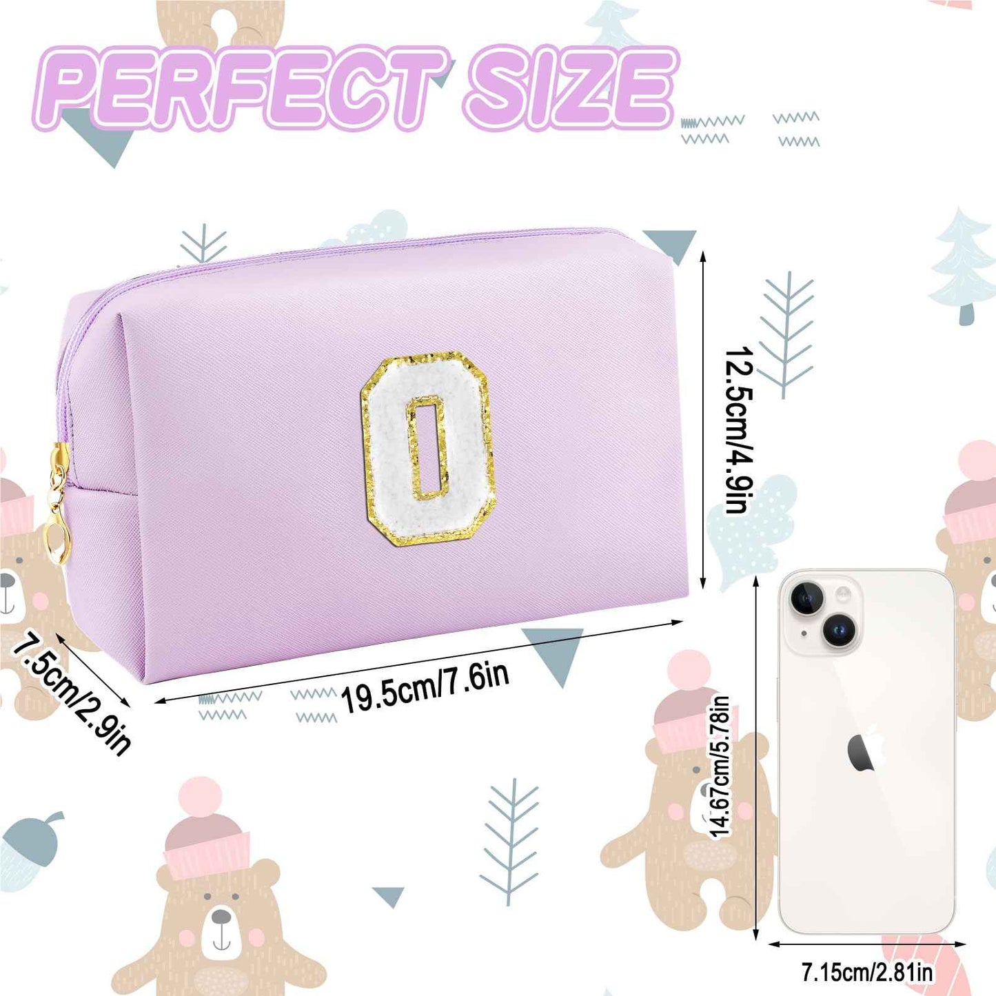 URSKYTOUS Gifts for Girls Initial Makeup Bag Personalized Cosmetic Bag with Zipper Cute Travel Toiletry Bag Waterproof PU Preppy Makeup Pouch Birthday Gift for Teen Girls Women(Purple O)