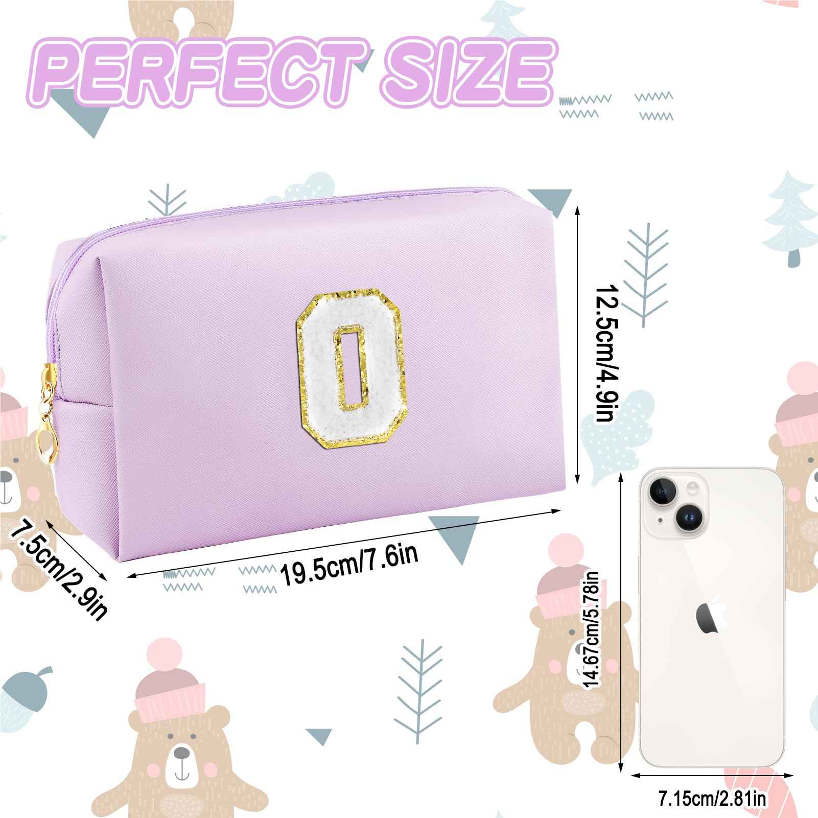 URSKYTOUS Gifts for Girls Initial Makeup Bag Personalized Cosmetic Bag with Zipper Cute Travel Toiletry Bag Waterproof PU Preppy Makeup Pouch Birthday Gift for Teen Girls Women(Purple O)