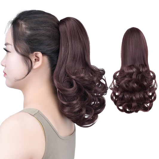 SYXLCYGG Claw Clip Ponytail Chestnut Brown 12" Pony tail Synthetic Curly 3.8 OZ Fake Hair pieces Women Yaki Wig Girl