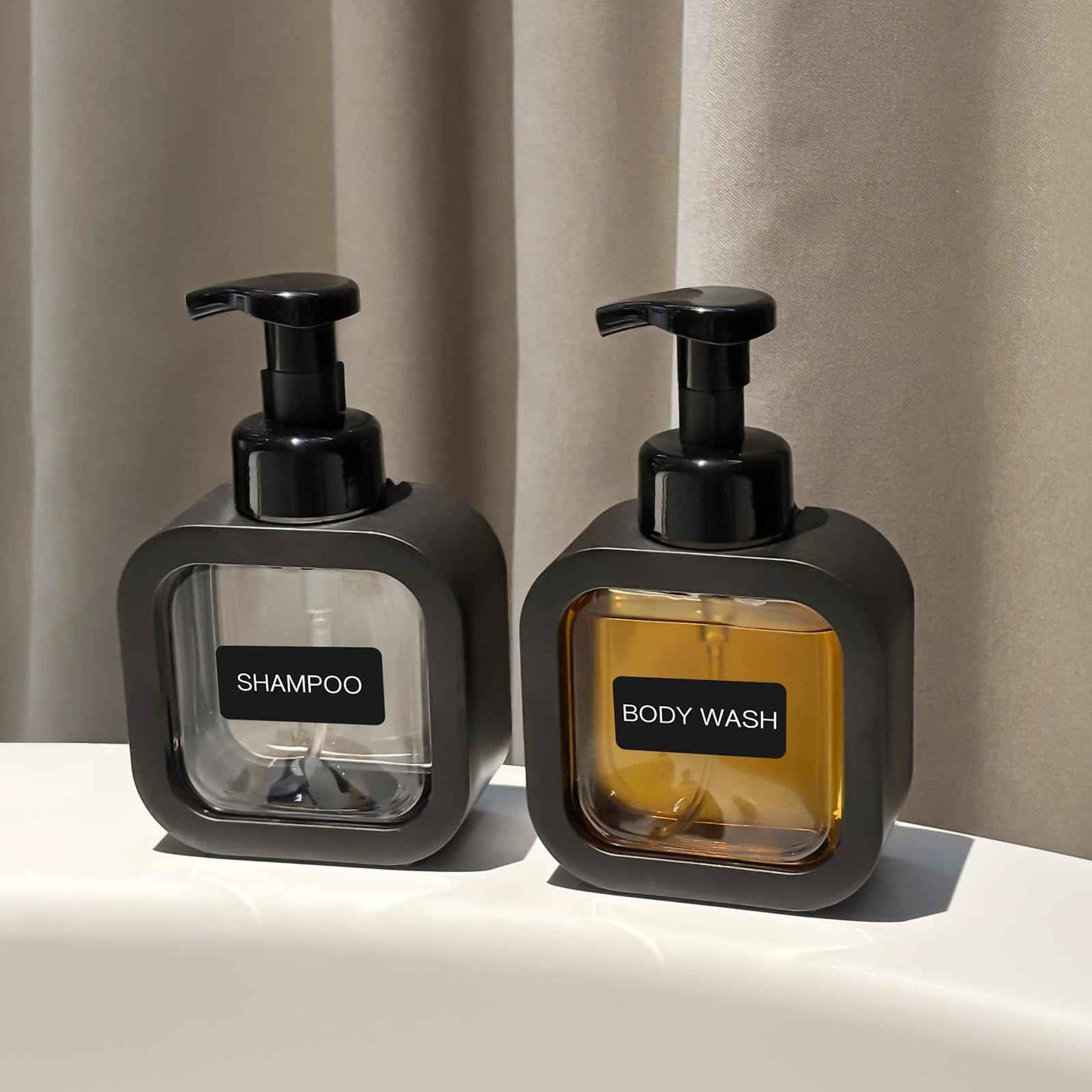 SVLX YIXVN Foaming Soap Dispenser, 300ml (10oz) Plastic Refillable Foaming Hand Soap Dispenser with 8 Pcs Waterproof Labels, Foam Pump Bottle for Bathroom and Kitchen (Black)