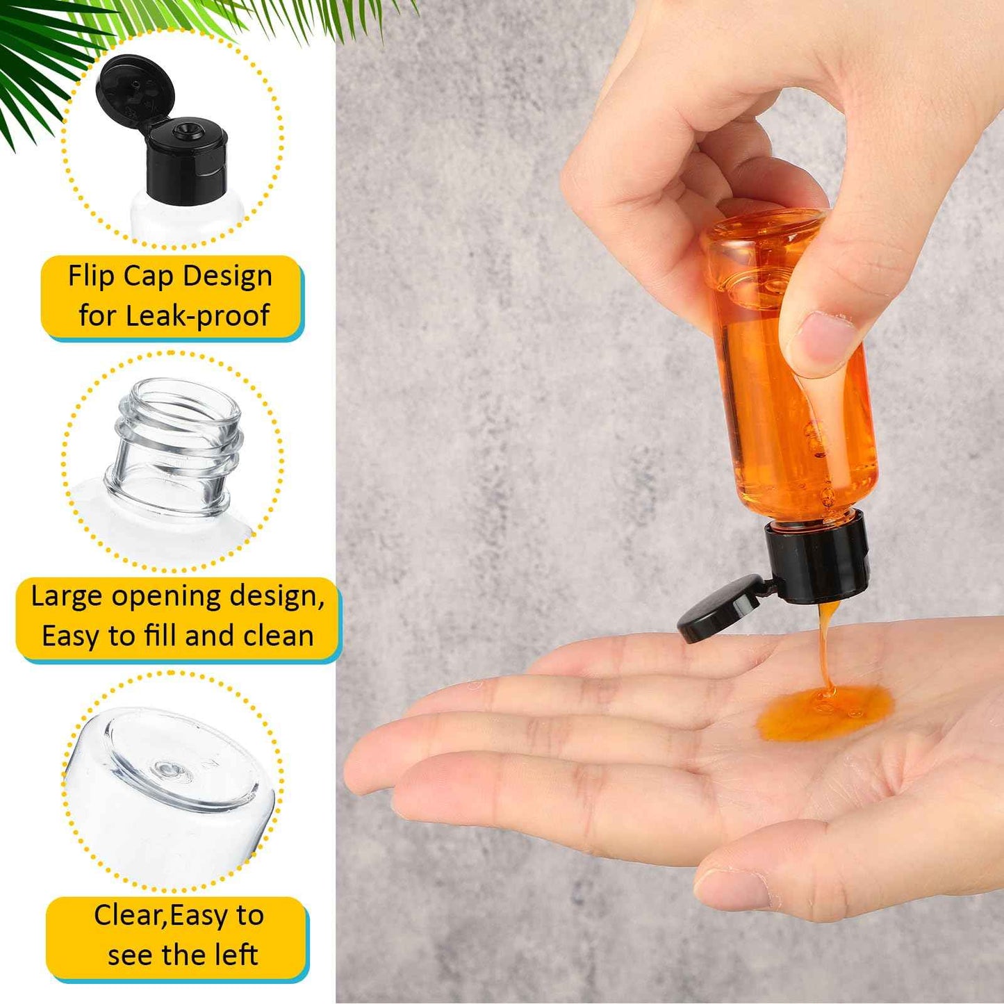 Mimorou 150 Pcs 1oz Travel Bottles Bulk for Toiletries Clear Small Travel Size Bottles Bulk Refillable Empty Containers for Shampoo Lotion Liquid Body Soap Cream Toiletries(Black Cap)