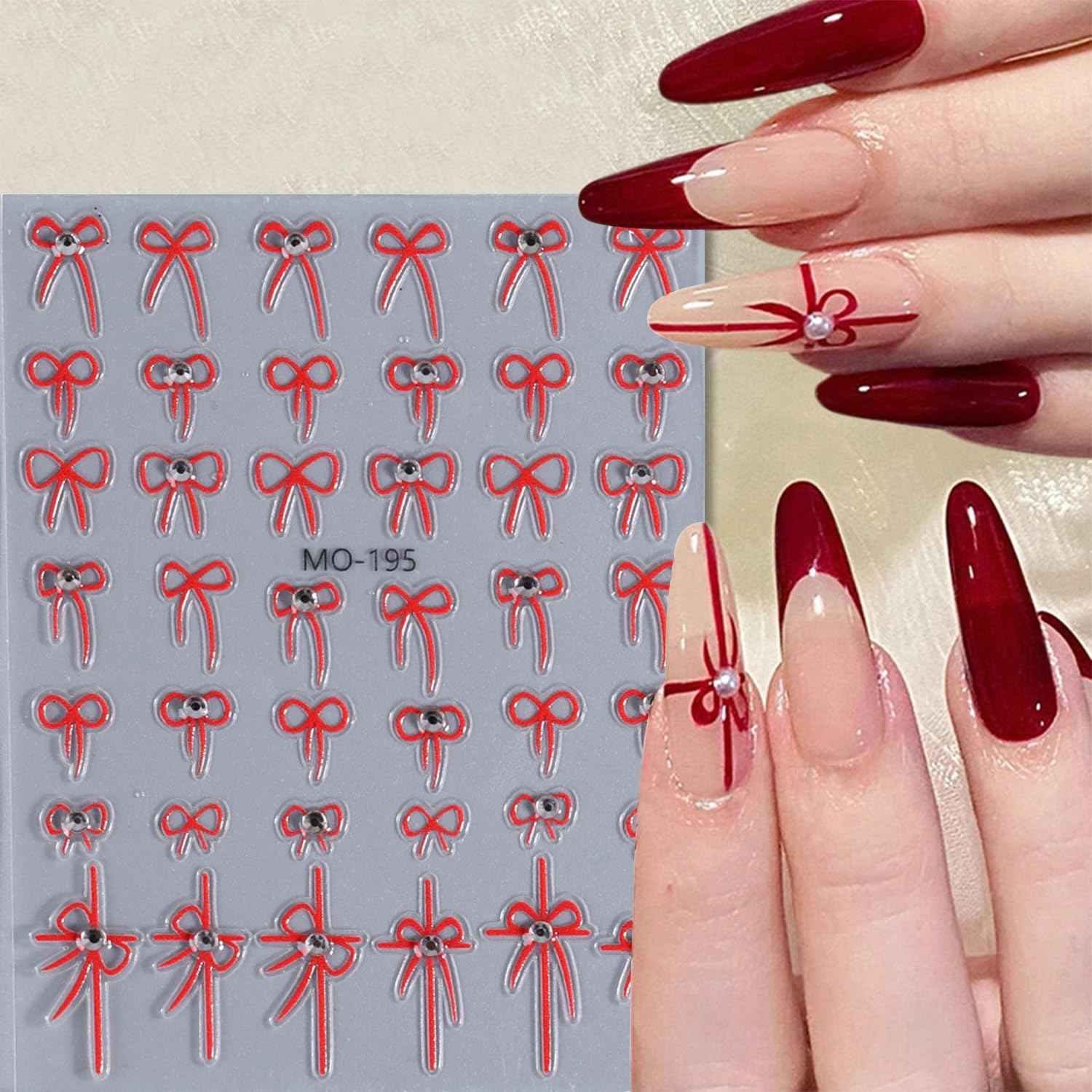 Tyuimhx 5 Sheets Bow Nail Art Stickers Decals 5D Embossed Self-Adhesive Bow Nail Stickers with Rhinestones Designs Silver Red White Black Nail Decals Supplies for Women DIY Manicure Decorations