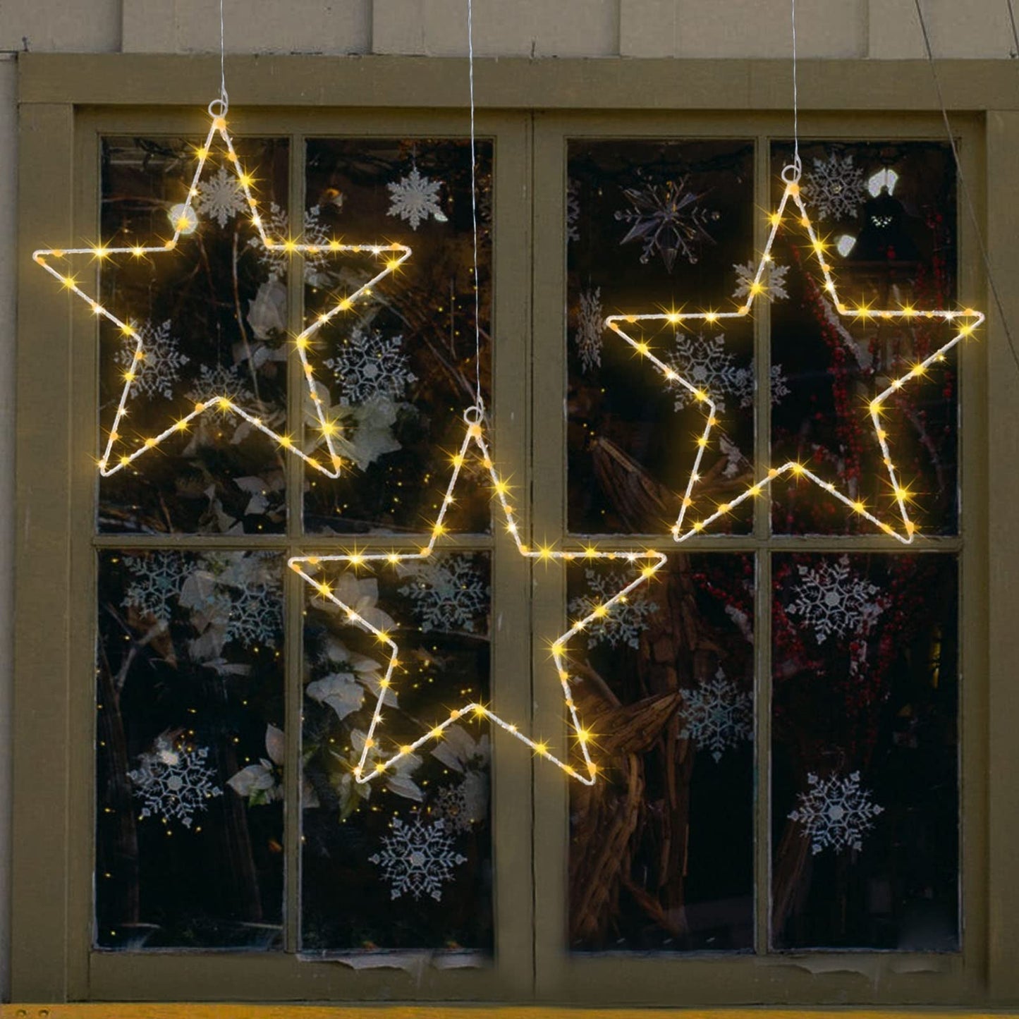 Christmas Star Window Lights 3 Pack Christmas Light Battery Operated, 45 LED Star Iron Frame Light with 8 Lighting Modes & 3 Remote Controls for Outdoor, Indoor, Party Decorations