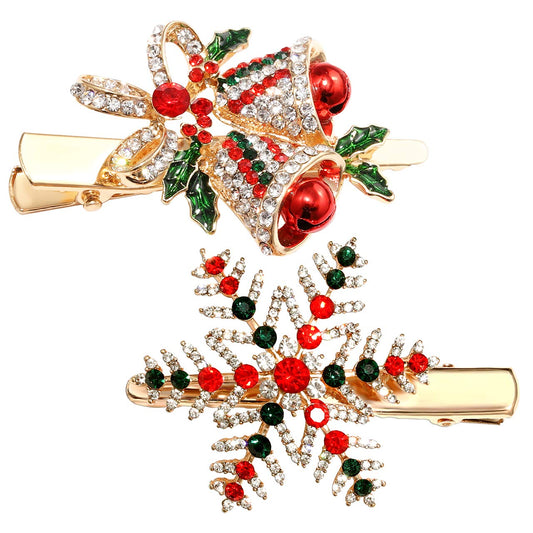 Christmas Hair Clips Rhinestone Xmas Bell Hairpins Festive Christmas Snowflake Hair Clips Holiday Hair Barrettes New Year Gift Christmas Decor