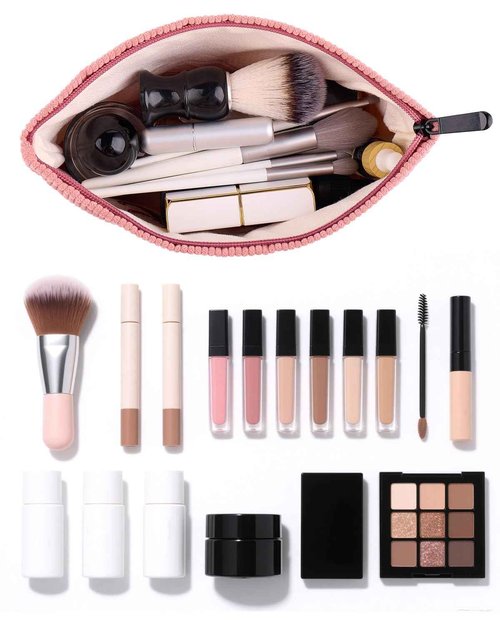 Personalized Cosmetic Bag with Embroidery, Custom Cute Makeup Bags, Travel Skincare Toiletry Organizer Pouch (Pink- Flower)