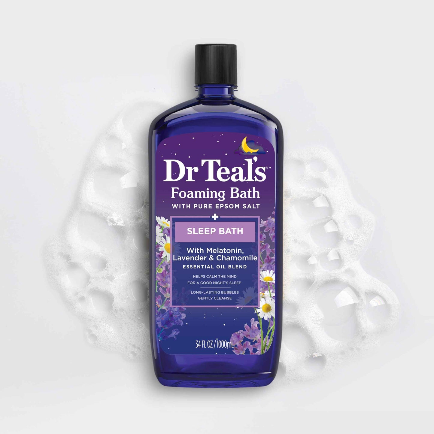 Dr Teal's Foaming Bath with Pure Epsom Salt, Melatonin Sleep Soak with Essential Oil Blend, 34 fl oz (Pack of 4)