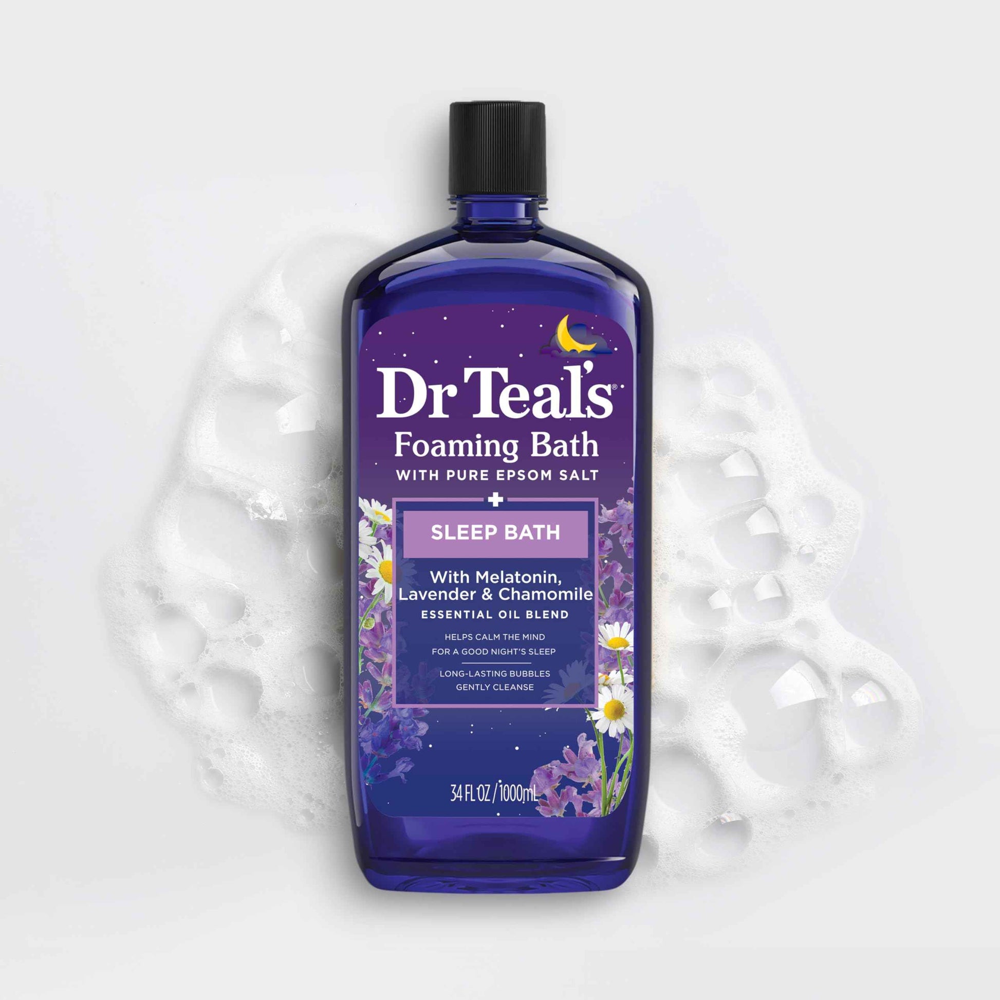 Dr Teal's Foaming Bath with Pure Epsom Salt, Melatonin Sleep Soak with Essential Oil Blend, 34 fl oz (Pack of 4)