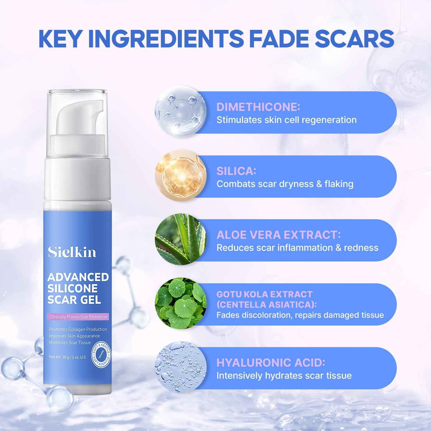 Medical Grade Silicone Scar Gel: Old and New Scars Removal Cream - Intensive Fade Surgical & C-Section Scars, Stretch & Acne Marks, Injury, Burns, Keloids, 30g, 2 Scar Sheets