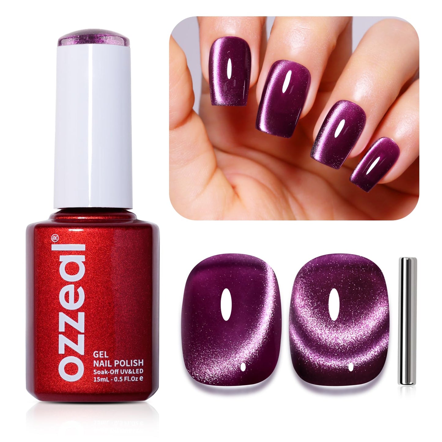 Cat Eye Gel Nail Polish, 0.5 Fl Oz Plum Purple Magnetic Gel Nail Polish With Magnet UV LED Holographic Glitter Gel Nail Polish Diamond Shimmer Sparkle Gel Polish Nail Art DIY Manicure