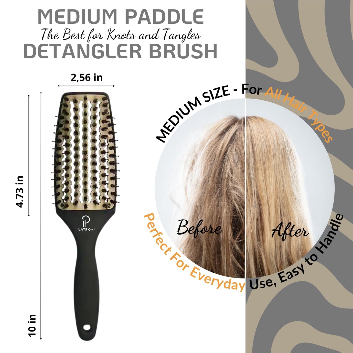 Inatekpro Hair Brush - Curved & Vented Detangler Brush with Boar Bristles - Ideal for All Hair Types, Wet & Dry Hair, Kids, Women & Men