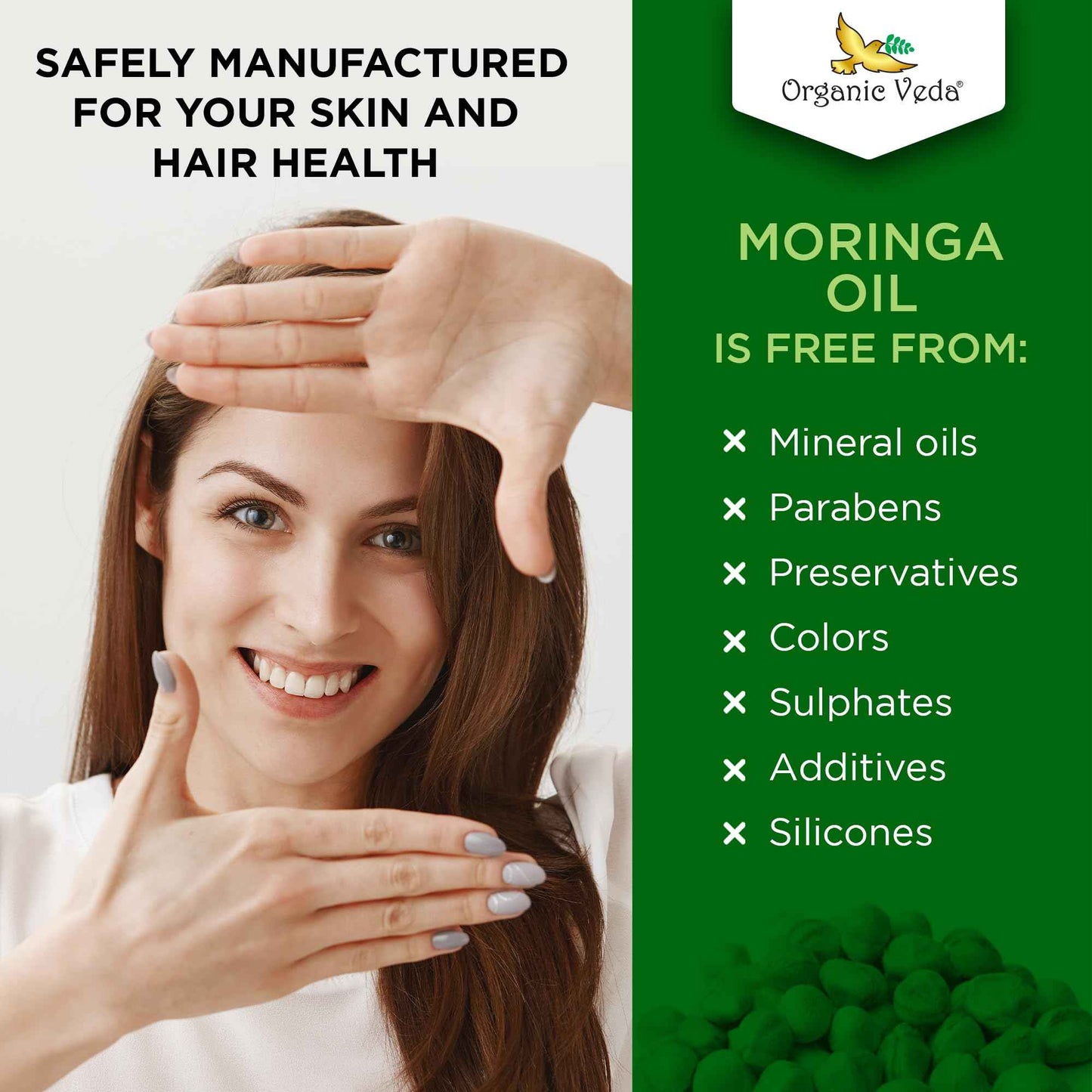 Organic Veda Moringa Oil Virgin 100% Pure & USDA Organic - Multi Purpose, Face, Hair & Skin, Nails, Fast Absorbing, Moisturizing & Beautifying - The Miracle Tree Moringa Oleifera Seed Oil, 3.4 fl.oz