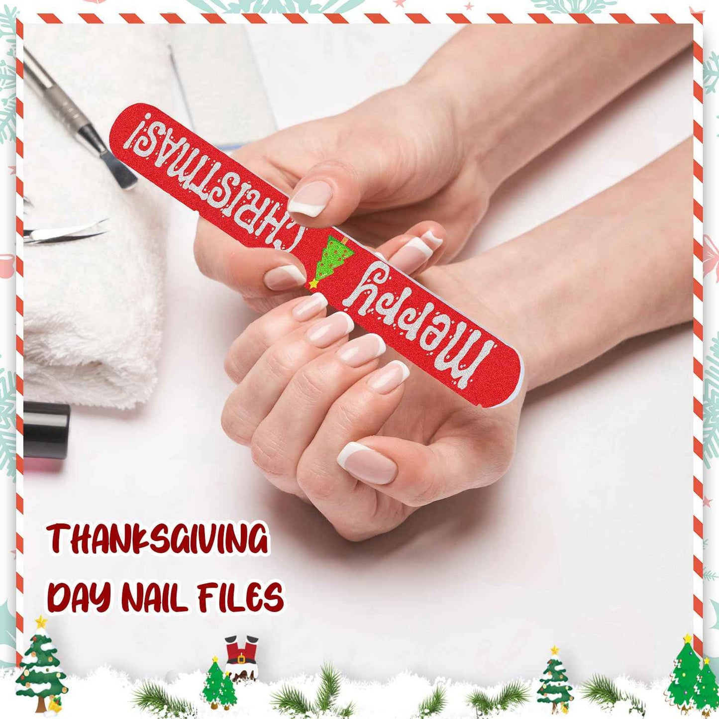 Lasnten 200 Pcs Nail Files Bulk Set for Natural Double Sided Emery Boards Fingernail Files Nail Buffering Manicure Pedicure Tool for Acrylic Fingernail Women Men (Christmas)