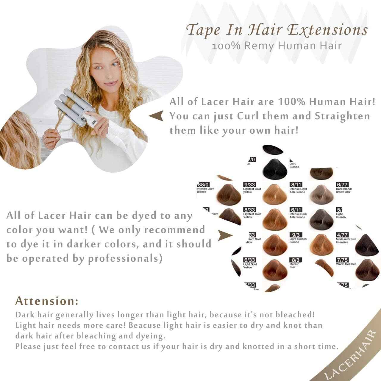 Lacer 16 Inch Natural Human Hair Tape in Extensions Chocolate Brown Highlights Light Golden Brown Invisible Double Sided Straight Tape in Hair Extensions Human Hair Black Women 50g 20pcs
