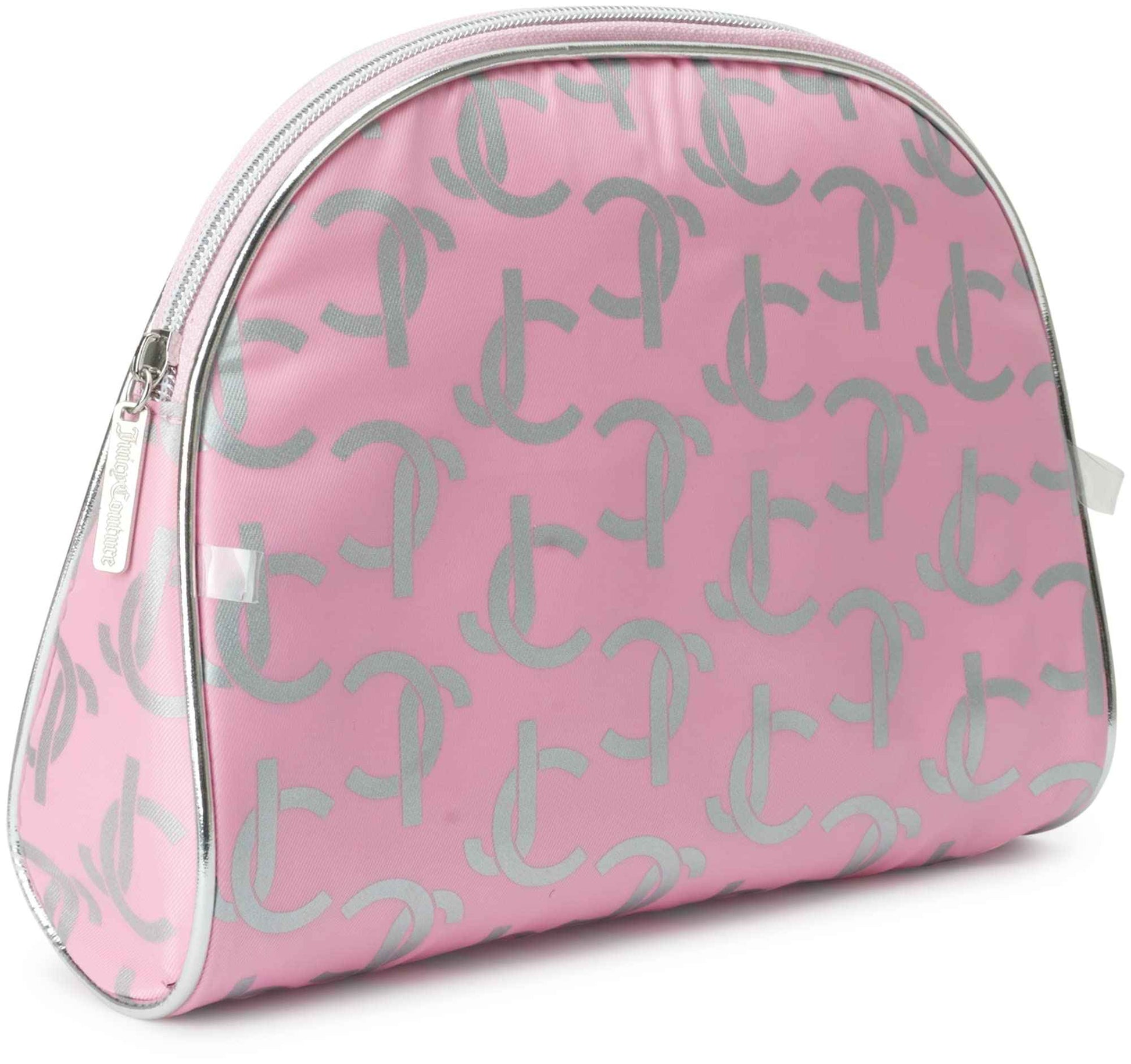 Juicy Couture Silver Pink Makeup Bag Cosmetics Organizer Travel Essentials Clutch Coin Purse Three Piece Set Shiny Glitter