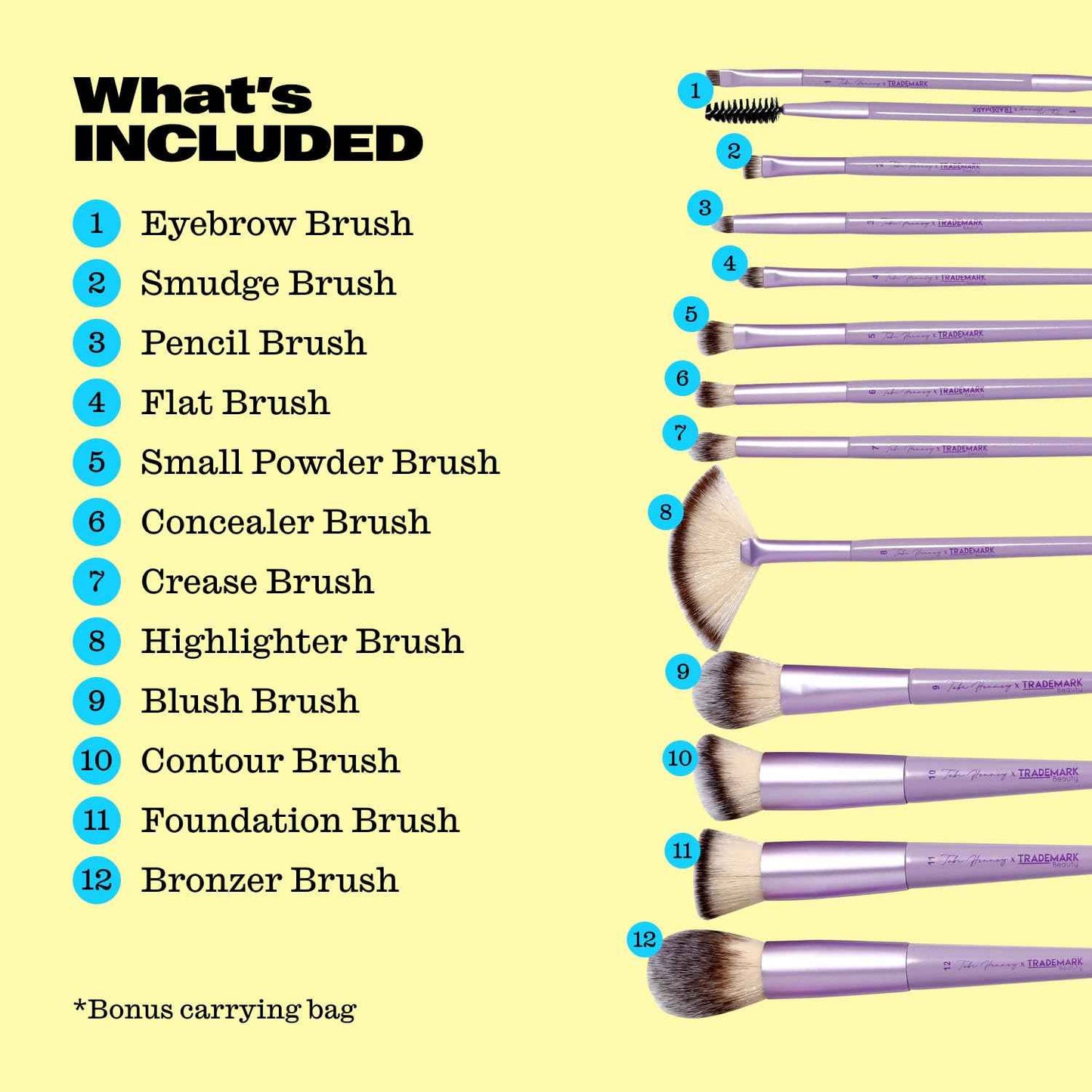 Trademark Beauty The Essentials Makeup Brush Collection - Makeup Brushes, Synthetic Bristles, Blending, Shading, Contour - Lavender, 12-Piece Set