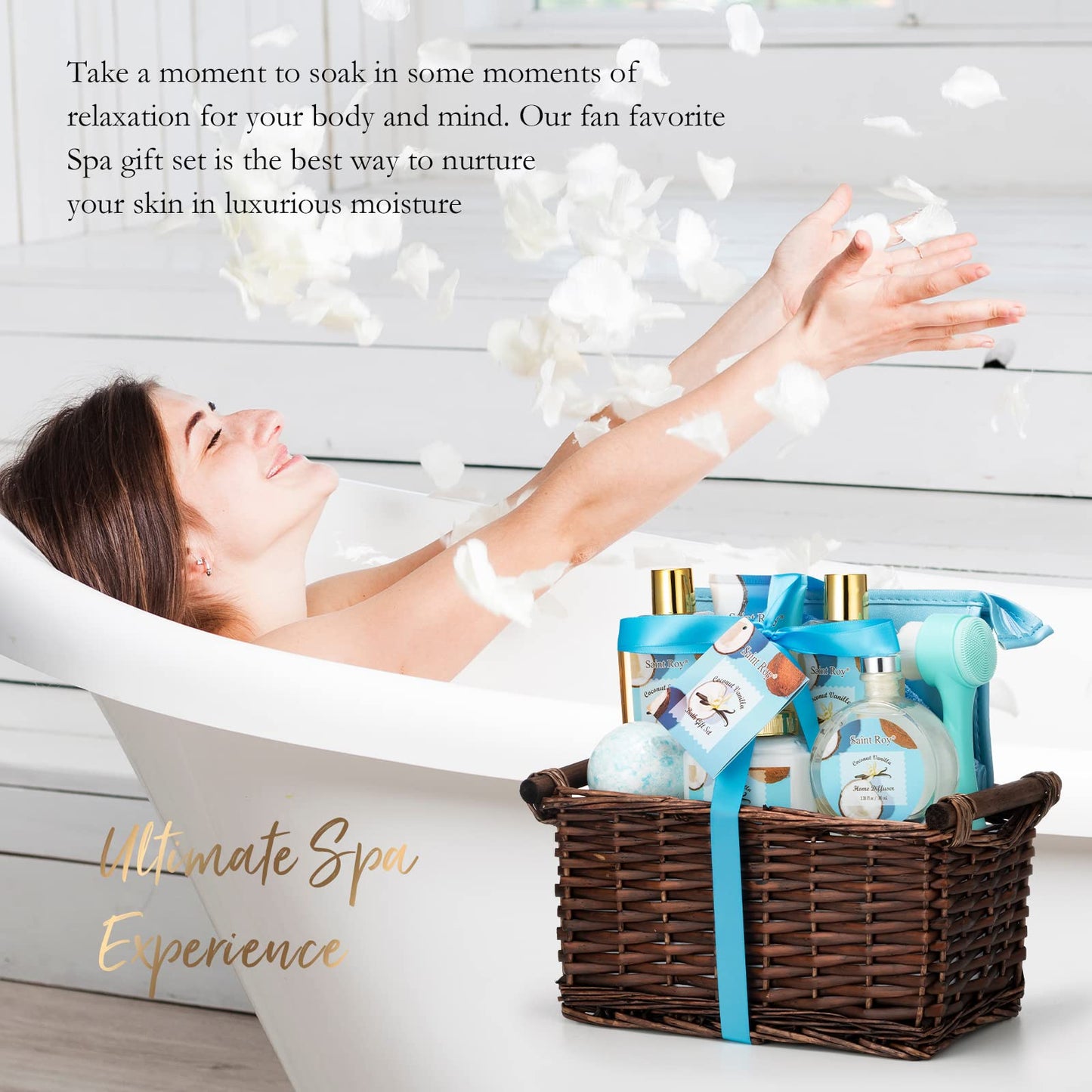 Spa Gifts for Women, Home Spa Kit Coconut & Vanilla Scents. Bath & Body Gift Set, Luxury Home Spa Bath Gift Basket, Home Spa Kit Include Bubble Bath, Body Lotion. Birthday Gifts for Women