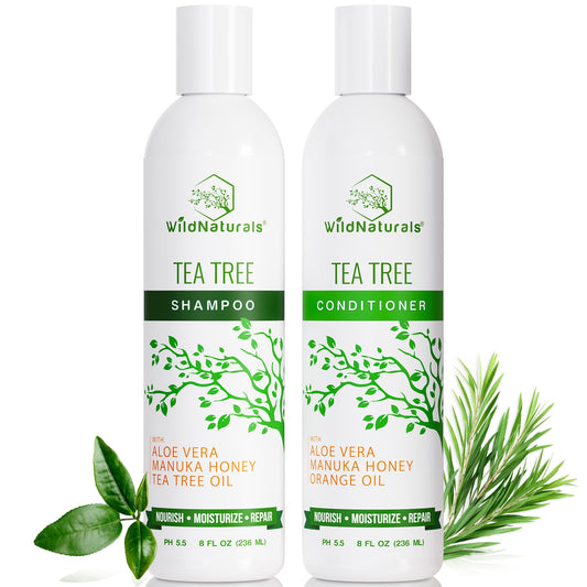 Tea Tree Oil Shampoo and Conditioner Set - Dry Scalp Treatment for Itchy Relief - Anti-Dandruff Thickening Formulas for Men & Women, All Hair Types