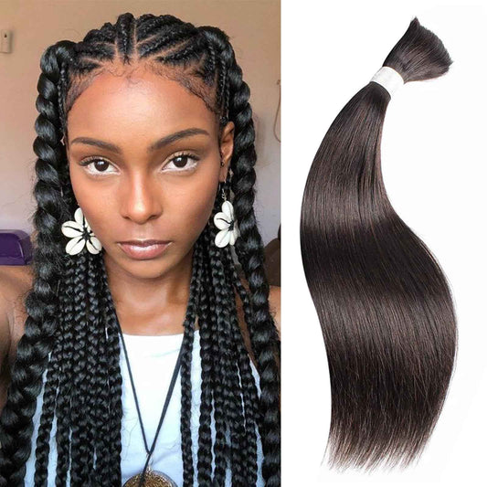 Human Braiding Hair for Boho Braids 20inch Straight Bulk Human Hair Extensions for Braiding No Weft Human Hair for Black Woman （1 Bundle 100g Natural Black）
