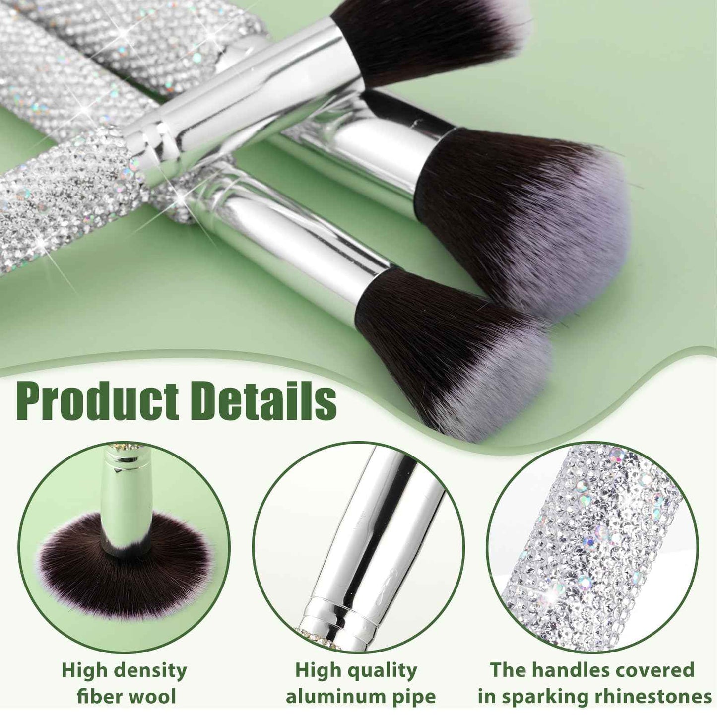 Nuogo 13 Pcs Rhinestone Makeup Brushes Set 12 Bling Crystal Professional Face Cosmetics Blending Liquid Foundation Powder Concealer Eye Shadows Make up Beauty Tool Glitter with 1 Holder