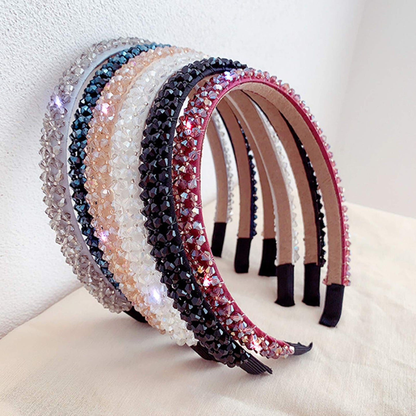 Ruihfas Fashion Sparkle 4 Rows Crystal Rhinestone Headbands Beaded Hair Hoop Band (Multicolored)