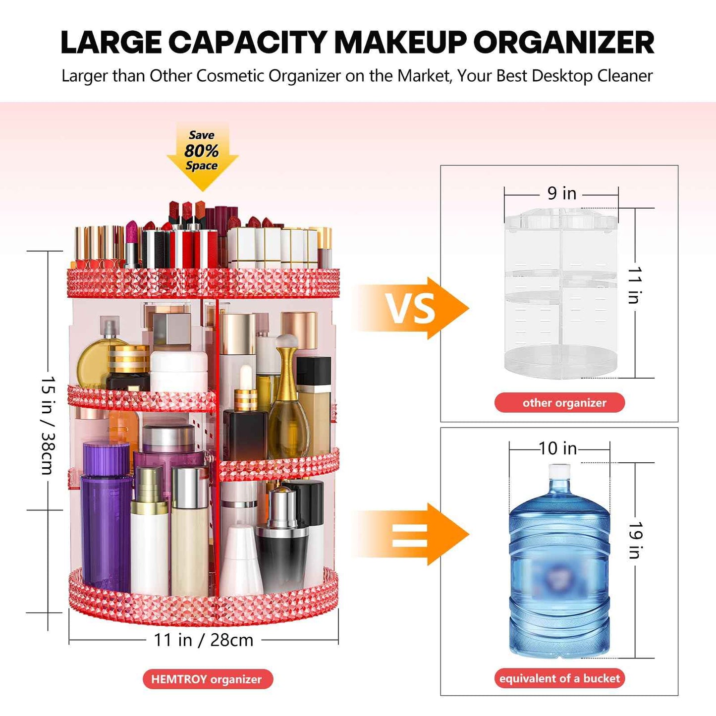 HEMTROY 360 Degree Rotating Makeup Organizer, Extra Large Capacity Perfume Holder, Removable 7 Layers Cosmetics Organizer, Make Up Organizer For Countertop Storage Skincare or More (Pink)