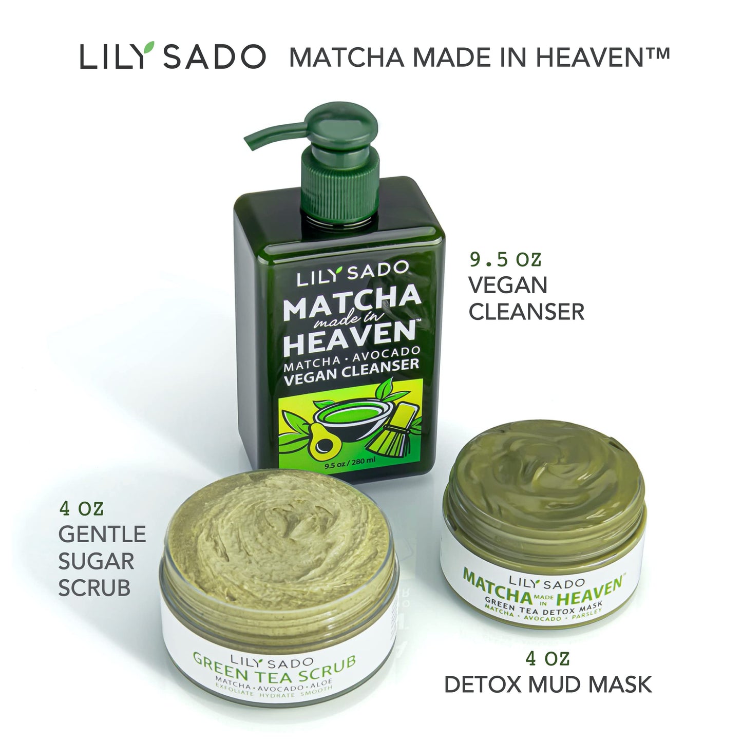 LILY SADO Matcha Made in Heaven Sugar Facial Scrub - Best Daily Facial Exfoliating Cleanser for Women & Men - Vegan Face Wash Exfoliates Skin, Treats Acne, Reduces Pore Size - 4 oz