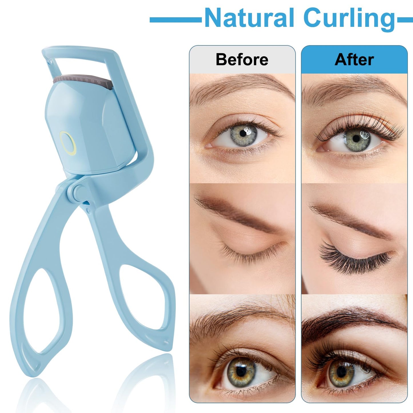 Heated Eyelash Curlers,Heated lash Curler,Handheld Eye Lash Curler,Electric Eyelash Curler,3 Heating Modes with Sensing Heating Silicone Pad,Quick Natural Curling Eye Lashes,Blue