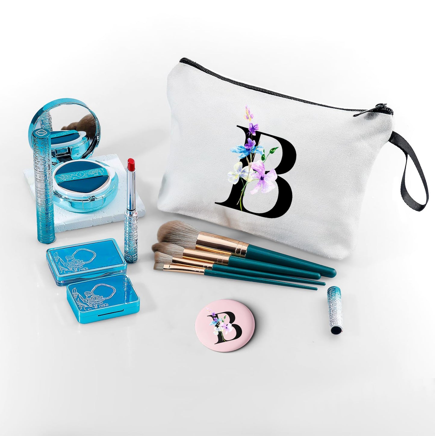 SEAMOON Initial Gifts for Women, Birthday Gift for Mom,Sister Birthday Gifts from Sister,Woman Gifts,Personalized Makeup Bag with Mirror,Gifts for Older Women, Encouragement Gifts for Women,Letter B