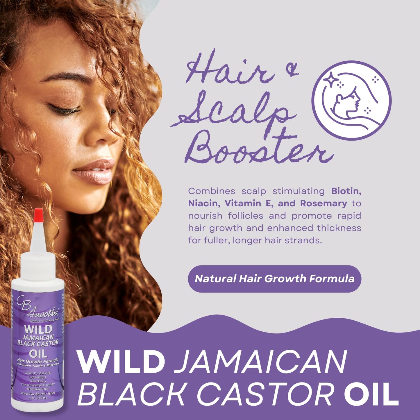 CB Smoothe Wild Jamaican Black Castor Oil - Healthy Hair Growth Serum With Biotin, Niacin, & Rosemary - Promotes Scalp Circulation & Natural Growth - Lightweight, Non Greasy Formula - 4oz Bottle