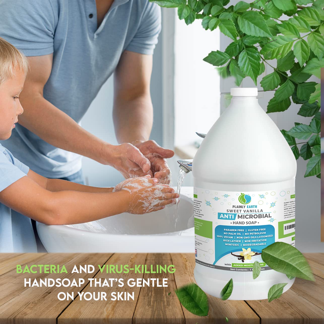 Plainly Earth AntiMicrobial Hand Soap - Antibacterial Hand Soap Moisturizing - Liquid Hand Soap Refill Antibacterial Gallon - Moisturizing Hand Soap Antibacterial - Gentle Hand Soap - 1 US Gallon