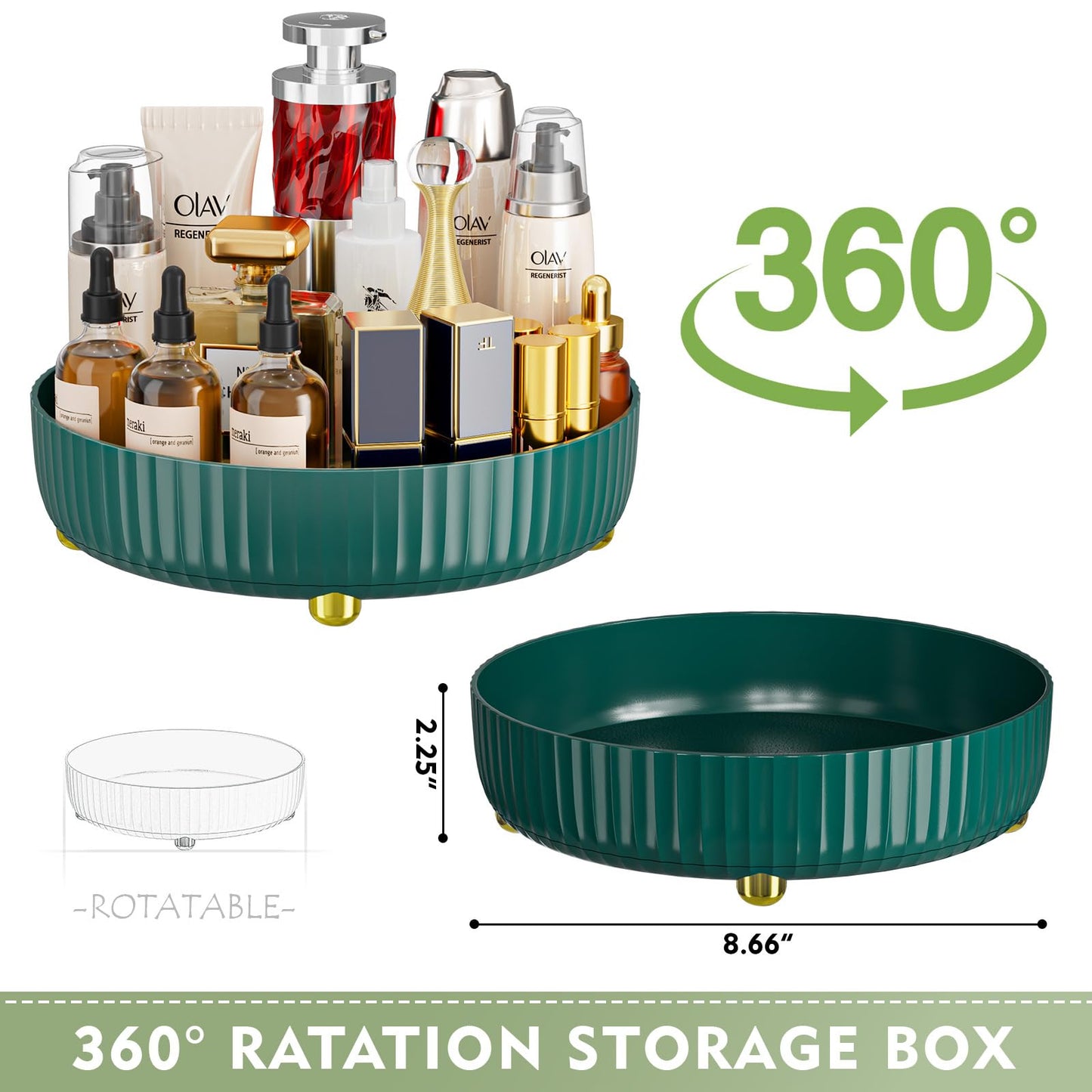 Bathroom Organizers and Storage,Rotating Makeup Organizer Tray for Perfume,Skincare,Cosmetics and Bathroom Storage,Lazy Susan Organizer,Deep Green