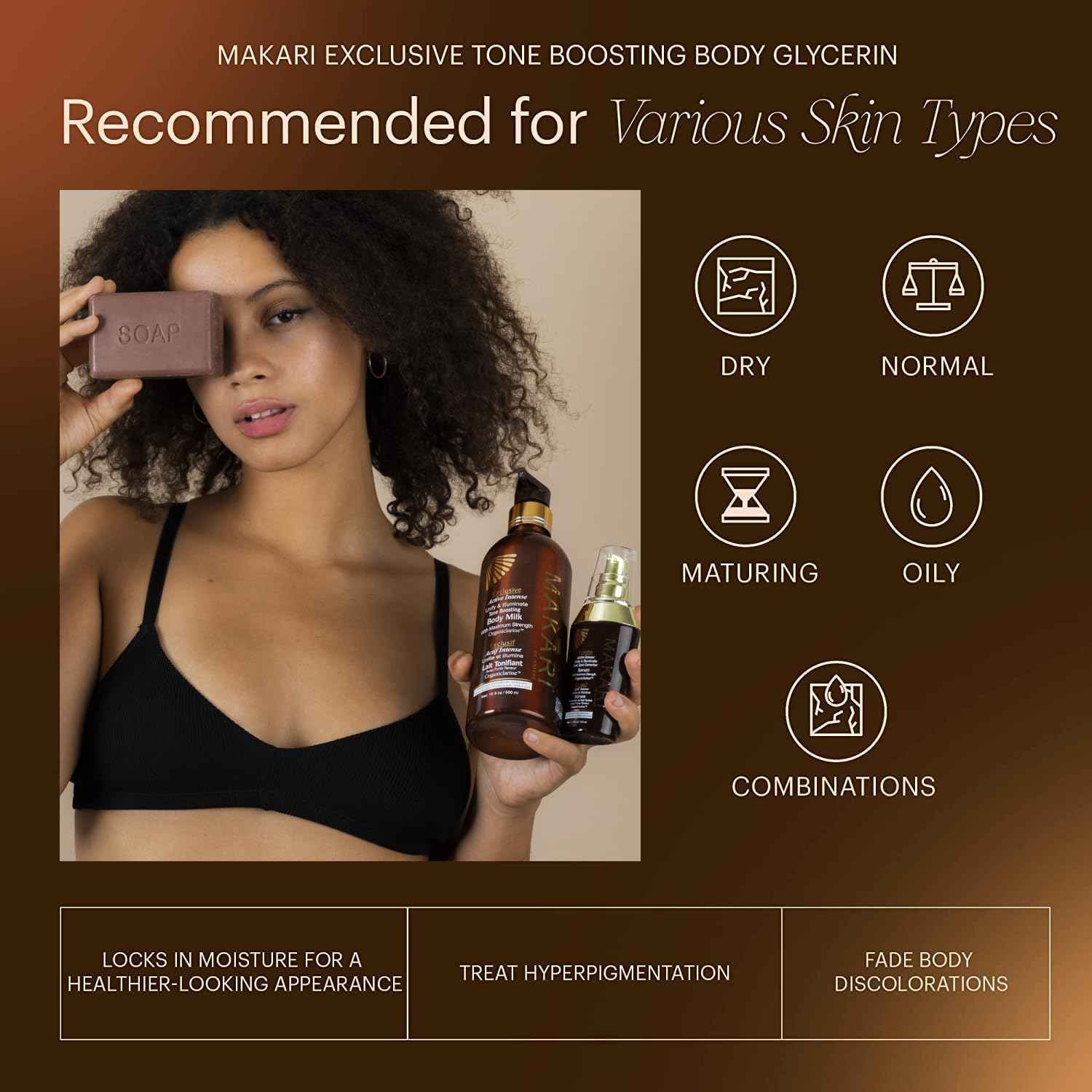 Makari Exclusive Active Intense Tone Boosting Body Glycerin (16.8 oz) | Skin-Brightening Body Glycerin | Moisturizes and Softens | Promotes Even Skin Tone | for All Skin Types Except Sensitive