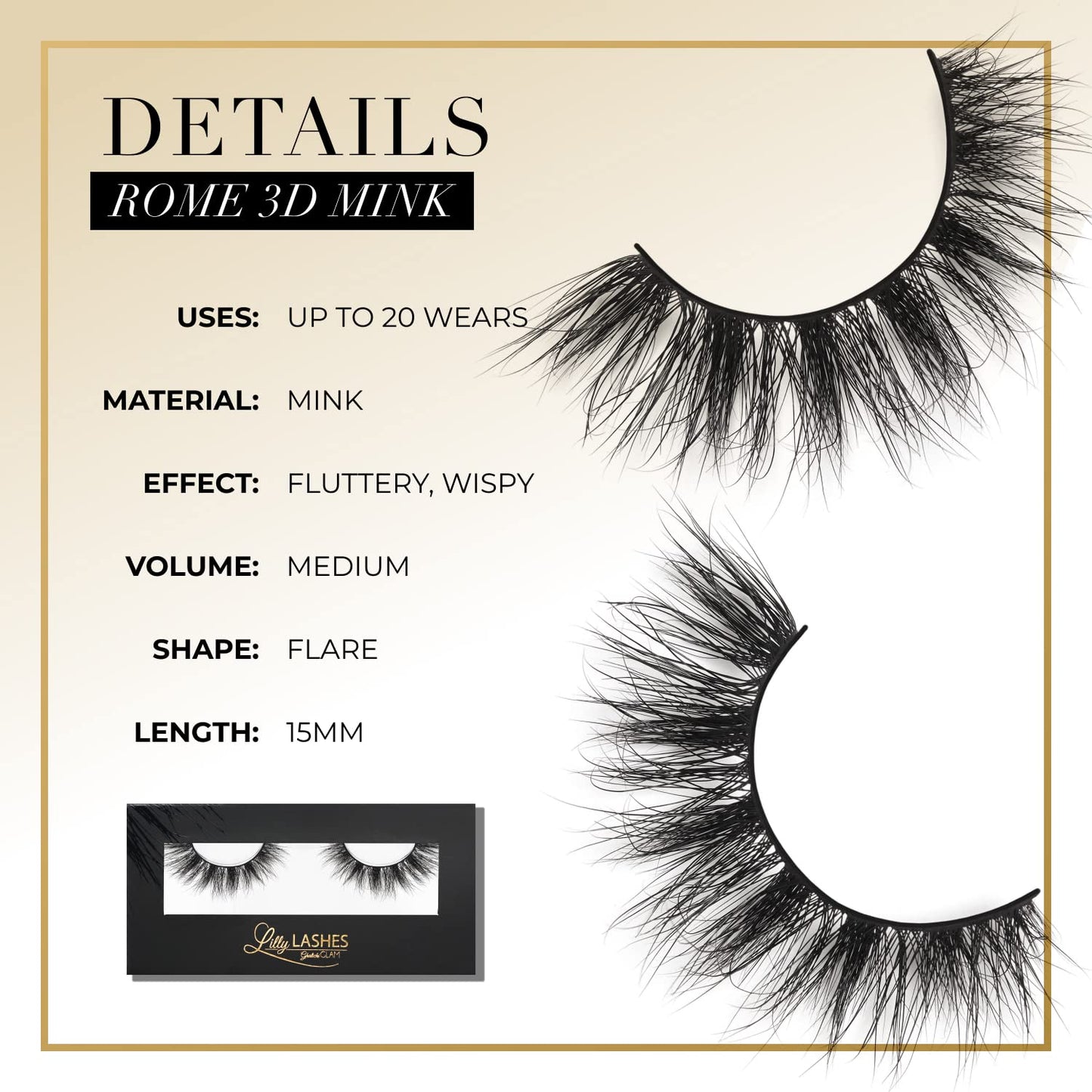 Lilly Lashes Rome 3D Mink Lashes - Mink Eyelashes, The Original Lilly Lash, Wispy Lashes Natural Look, Reusable Eyelashes up to 25x, Fluffy Eyelashes, Strip Lashes - Lash Glue not Included