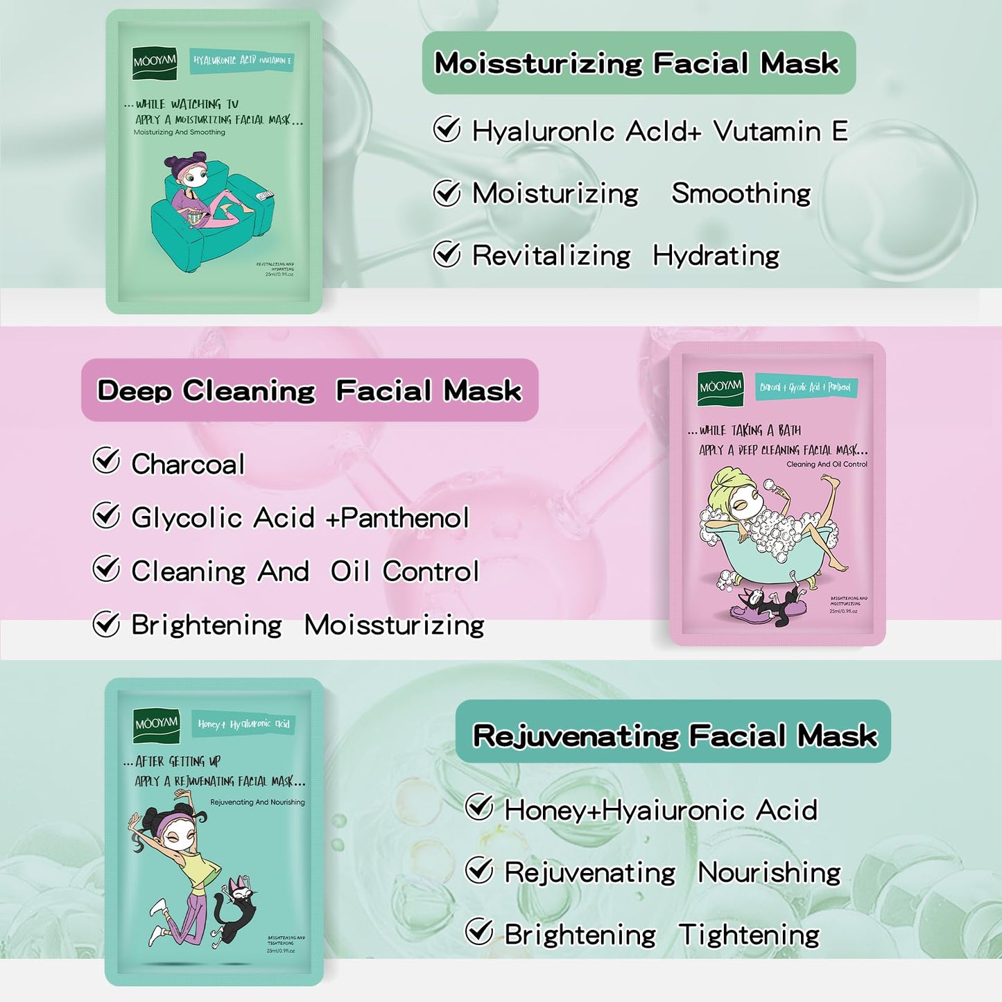 GUOYAOLIFU Face Masks Skincare Set of 36 Sheet Face Masks Moisturizing Masks for Face Extract for All Skin Types-Natural Home Spa Treatment Masks Collagen Face Mask Girl Series 25ml