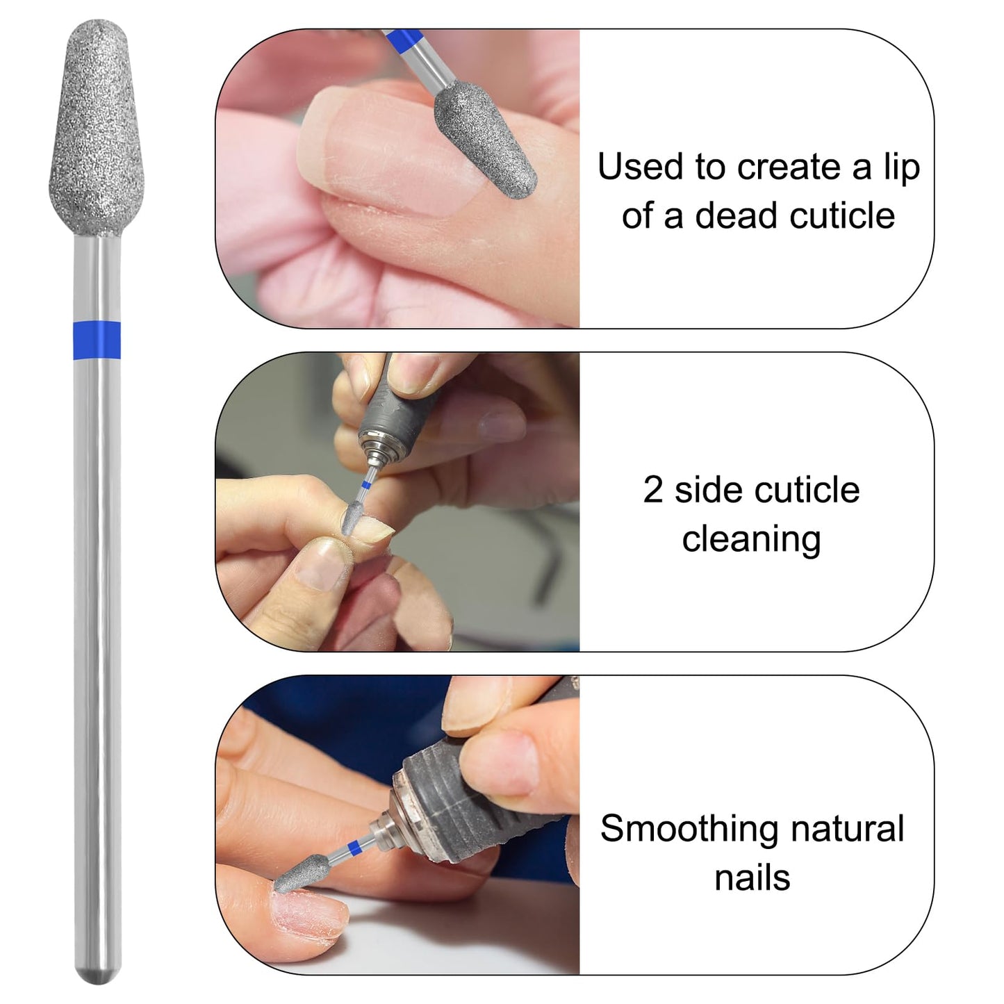 Vnjaoi Diamond Tapered Cuticle Nail Drill Bits, Pro Electric Nail Bit for Nail Salon Manicure, 3/32 Shank efile Bit (Medium)