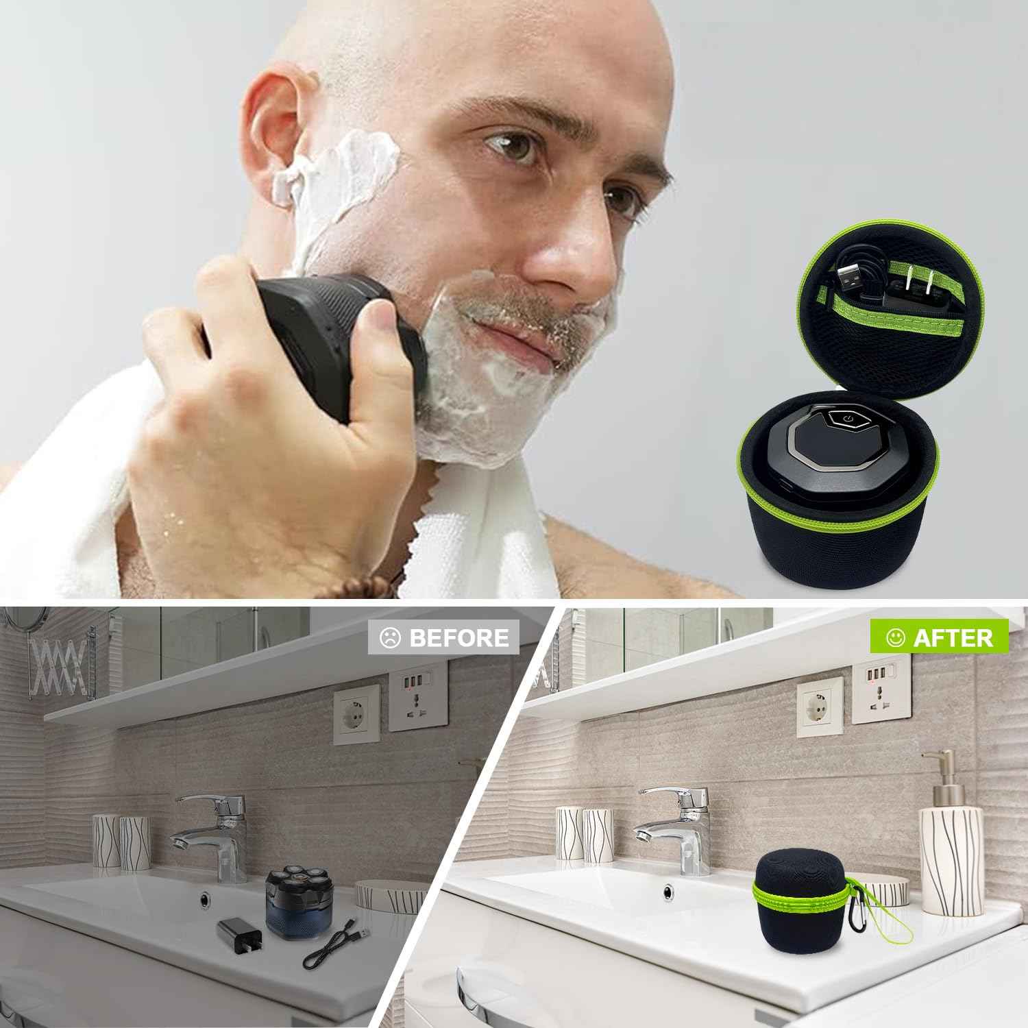 Thowapou Hard Case Compatible with Microtouch/for Tustow/for Redbreak/for SOLIMPIA Electric Shaver, (Case Only) for Titanium Head Shavers for Bald Men, Travel Electric Razor Storage Box (Black Green)