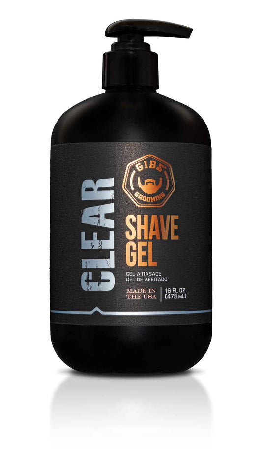 GIBS Grooming Clear Shave Gel, 16oz with pump, Moisturizing shave gel with Shea Butter, Aloe and Oat oil.