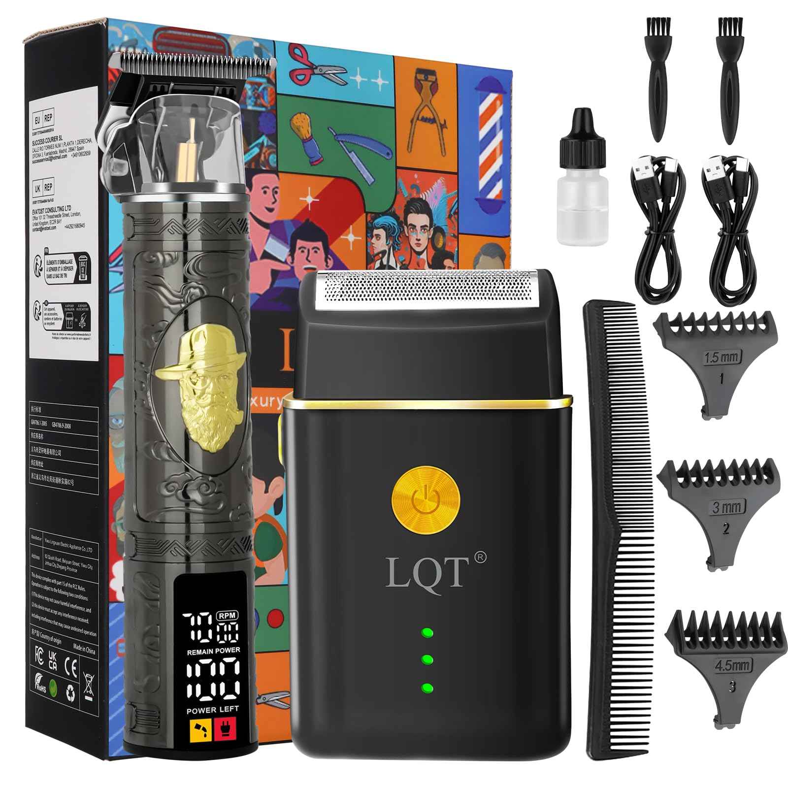 LQT Hair Clippers for Men, Professional Hair & Beard Trimmer Kit, Rechargeable Barber Clipper Set, Complete Grooming Gift for Dad, Men for Christmas