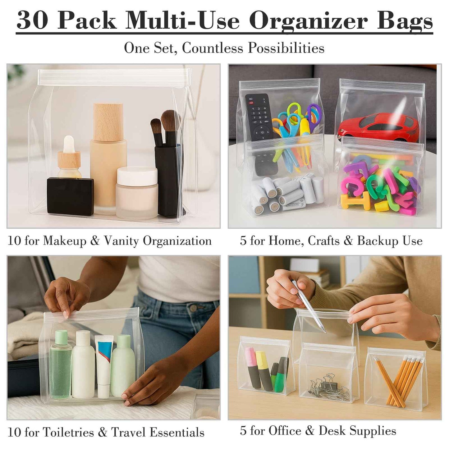 30 Pack Mini Clear Makeup Bag Organizer Cosmetic Zipper Pouch TSA Approved Small Travel Pouches for Toiletries Transparent EVA Reusable Water-resistant Plastic Clear Gift Bags Bulk, 6” x 5” x 1.5”