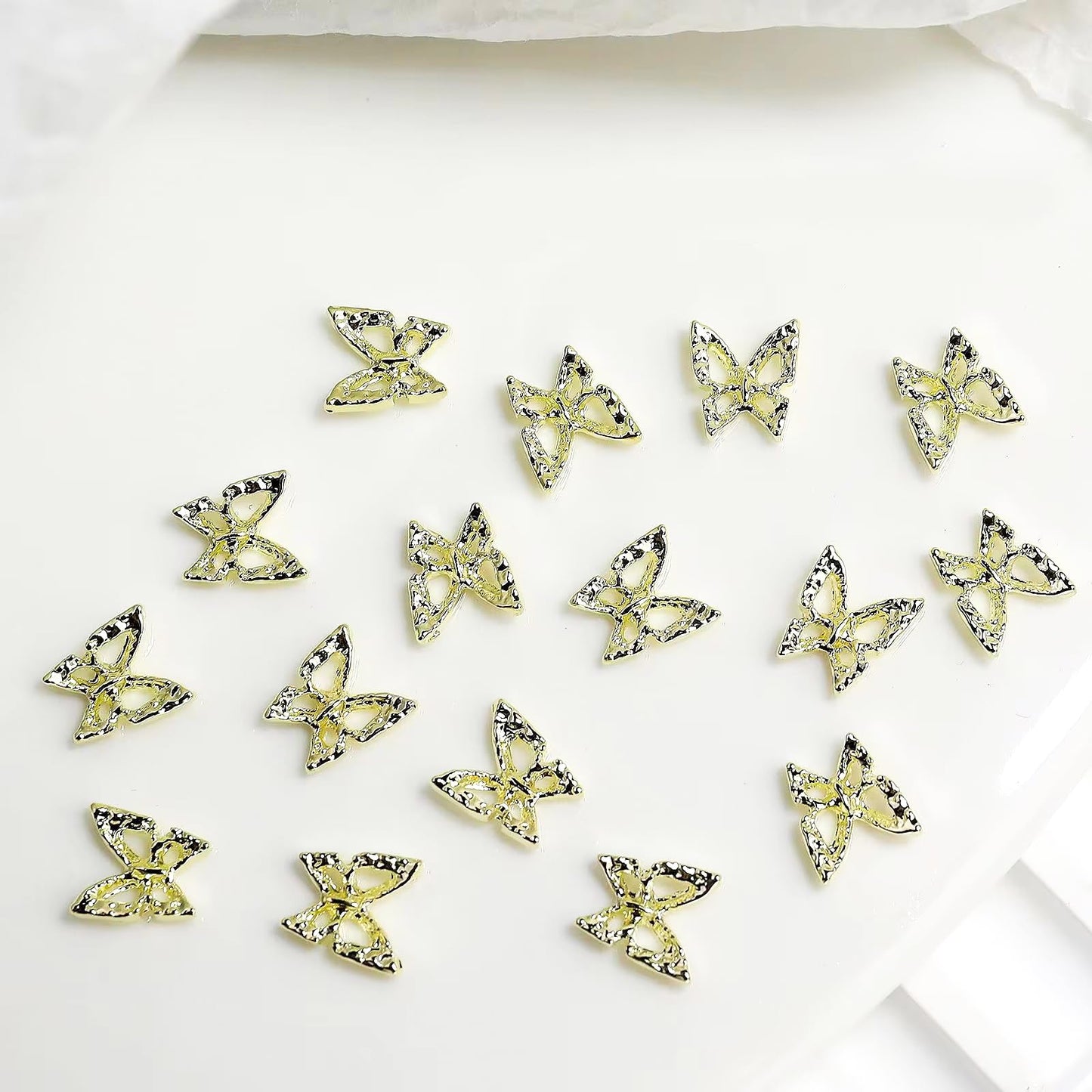 WOKOTO 200pcs Gold and Silver Butterfly Nail Charms for Acrylic Nails Hollow Butterfly Jewelrys 3D Nail Charms for Acrylic Nails Art 3D Butterfly Charms Gold Silver Nail Studs for Nails Designs