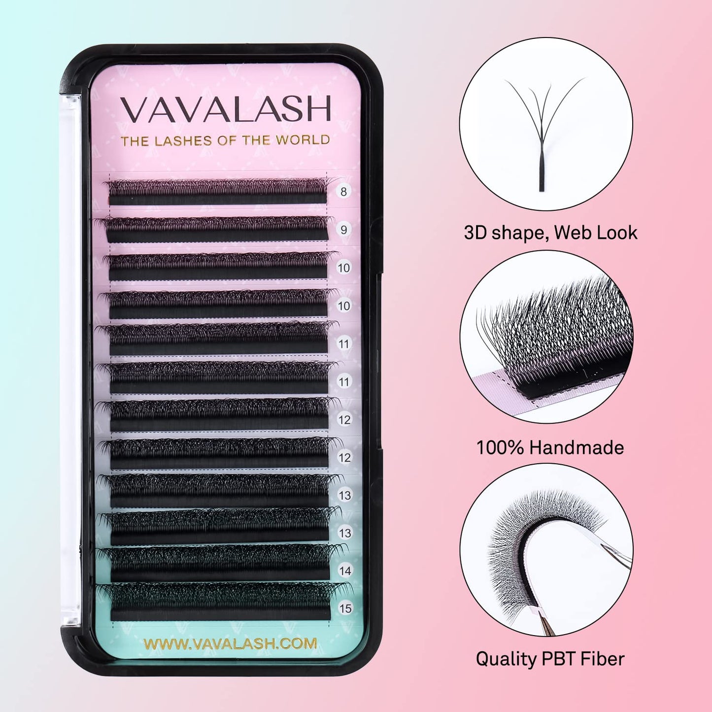 VAVALASH W-shaped Eyelash Extension 4D Premade Fans 0.07 D Curl Volume Lash Extensions Easy Fanning Lashes Matte Black Volume Premade W Lashes(W Shaped-4D-0.07-D-8-15mm）