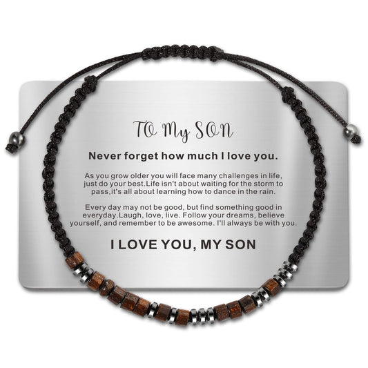 TAGOMEI Mens Beaded Bracelets Gifts for Men Son Teen Boy Gifts to Him To My Son Bracelet from Mom, I Love You Morse Code Bracelet for Son Birthday Gifts for Men with Engraved Wallet Card