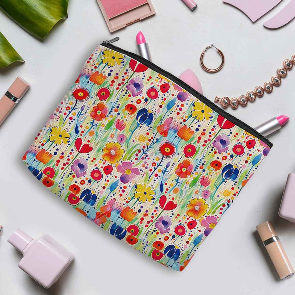 Chenyoumaoyi Cosmetic Bags for Women, Makeup Bag, Cute Flower Travel Toiletry Bag, Foral Makeup Bags Set, Nurse Mothers Day Birthday Graduation Friendship Gifts for Women Girls Mom Bestie Grandma