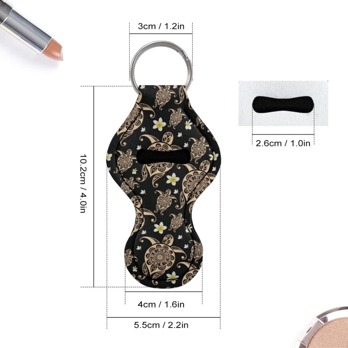 Buybai Elastic Keychains Women Lipstick Holder Sleeve Keychains with Metal Clip Chapstick Holder 2 Pack Tribal Sea Turtle Printed