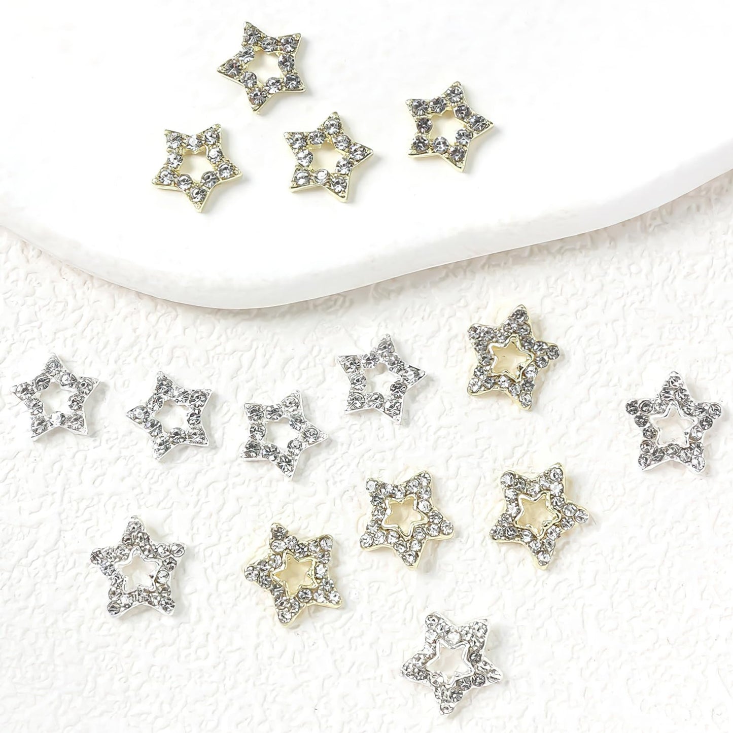 Alloy Star Nail Charms 3D Rhinestone Gold Nail Charms for Acrylic Nails, Star Shapes Crystal Gems Luxury Shiny Star Nail Diamond Nail Jewels for Women Girls DIY Manicure Nail Decorations 12pcs