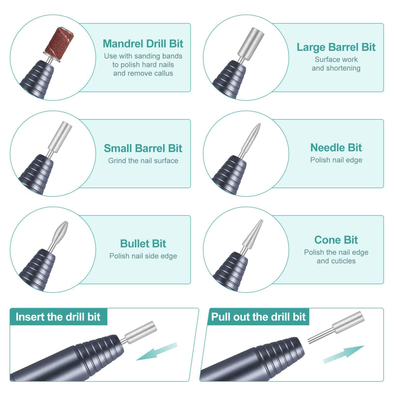 Portable Nail Drill Professional Electric Nail File 20000RPM Manicure Machine Set with Sanding Bands,Nail Drill Bits and Brush for Acrylic Gel Nails(Charcoal Gray)