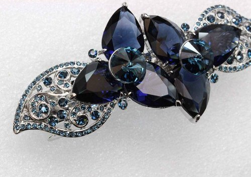 Faship Gorgeous Navy Blue CZ Crystal Heavy Duty Floral Hair Barrette Clip