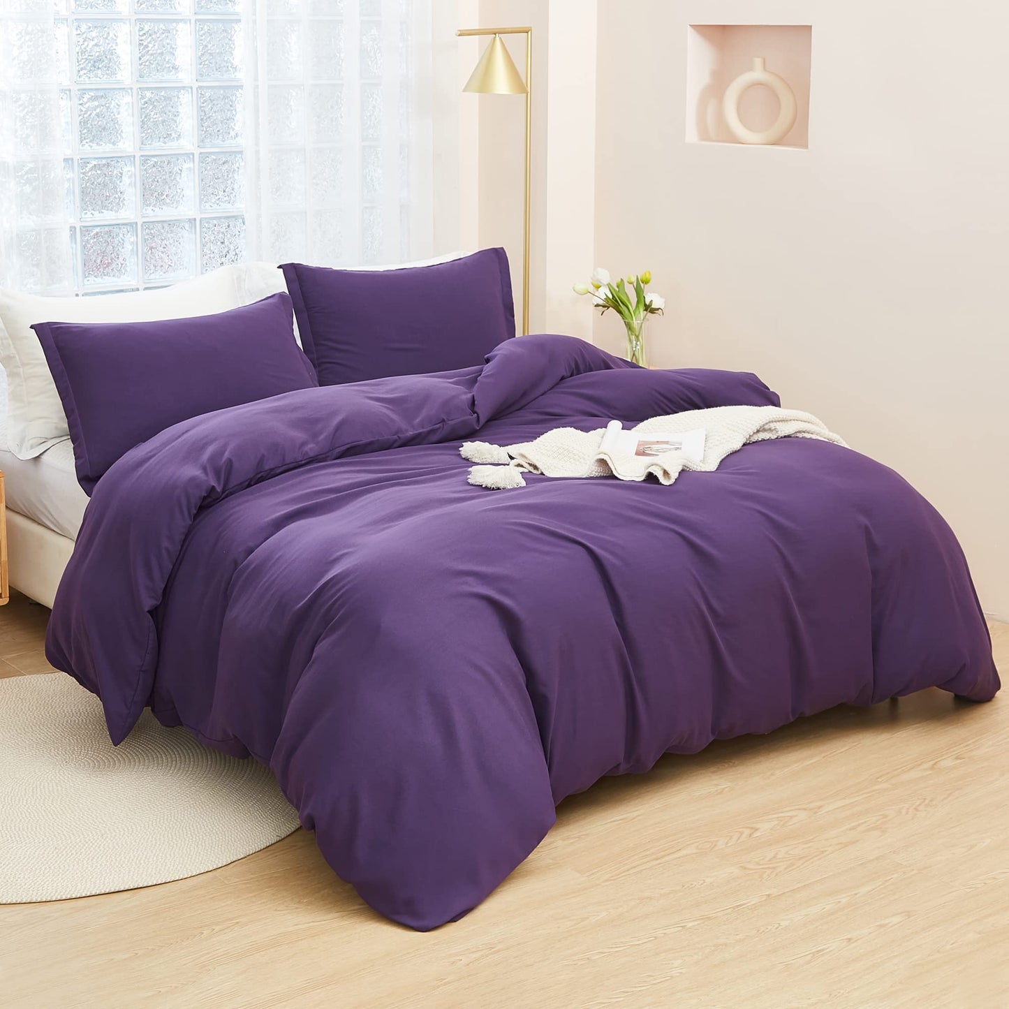 Litanika Purple Comforter Set Twin/Twin XL Size, 2 Pieces Lightweight Solid Bedding Comforter Set, All Season Fluffy Bed Set (66x90In Comforter & 1 Pillowcase)