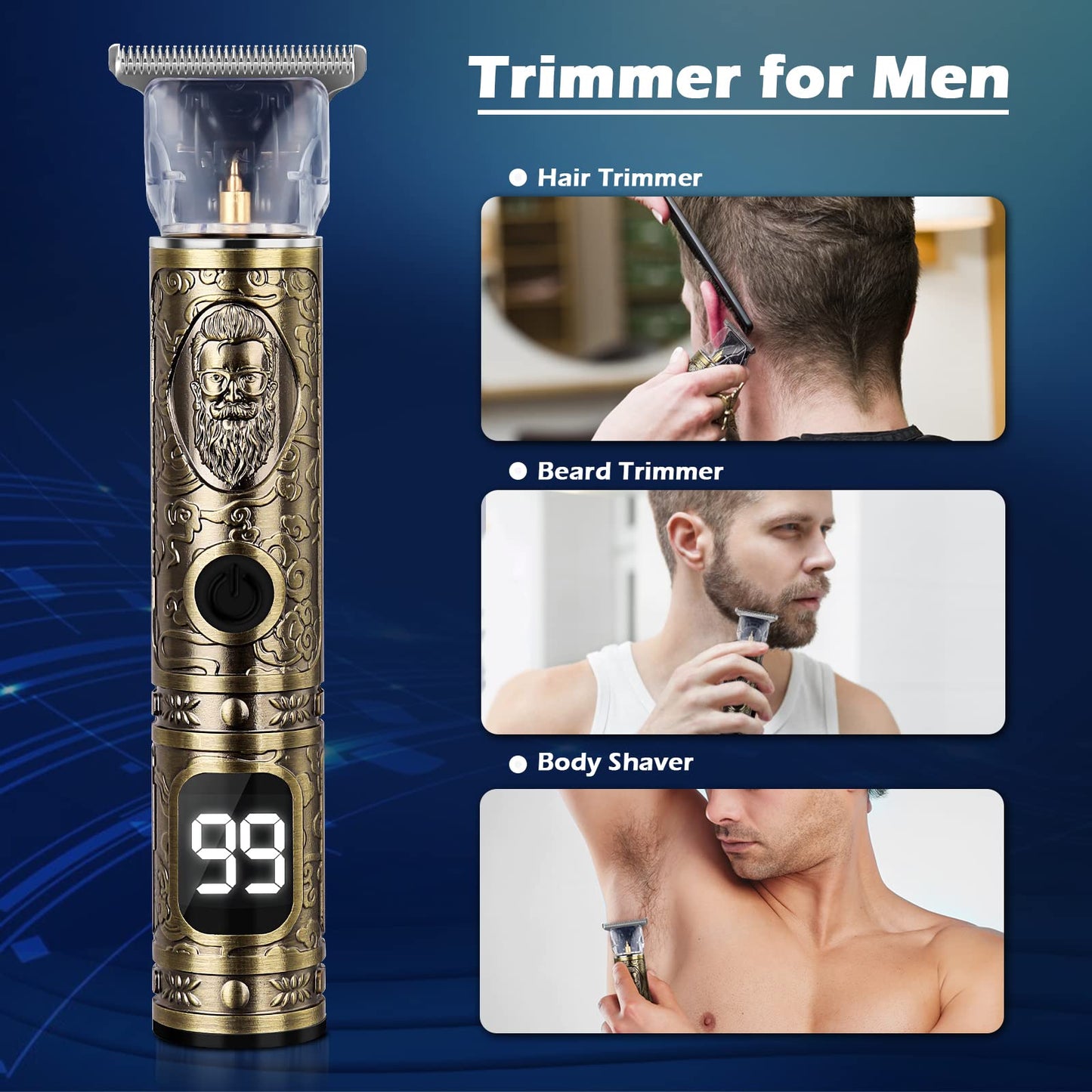 Fannas Hair Clippers for Men, Professional Hair Trimmer Barber Cordless Zero Gapped Hair Clippers with LCD Display, Mens Gifts Beard Trimmer T Liners Shavers Edgers Clipper for Hair Cutting - Gold